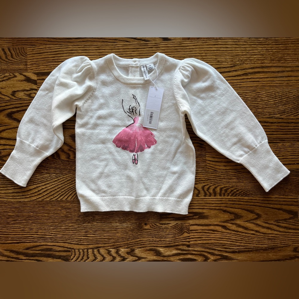 NWT Janie and Jack White Sweater with Pink Ballerina